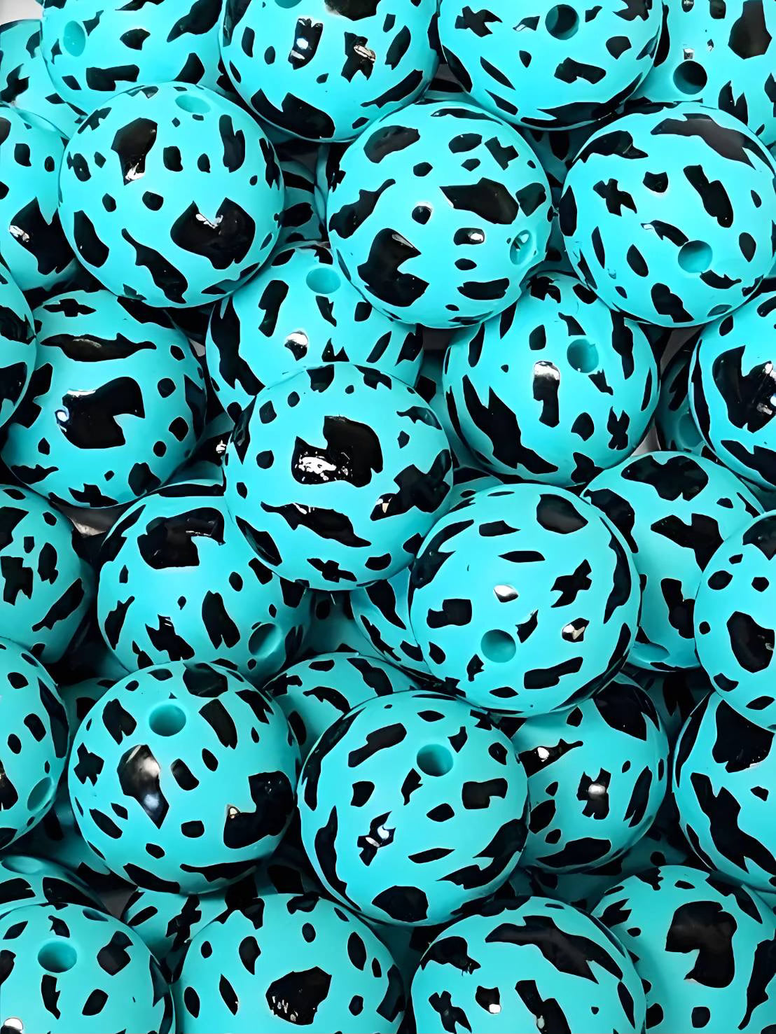 Aqua Dapple 15mm Printed Silicone Beads