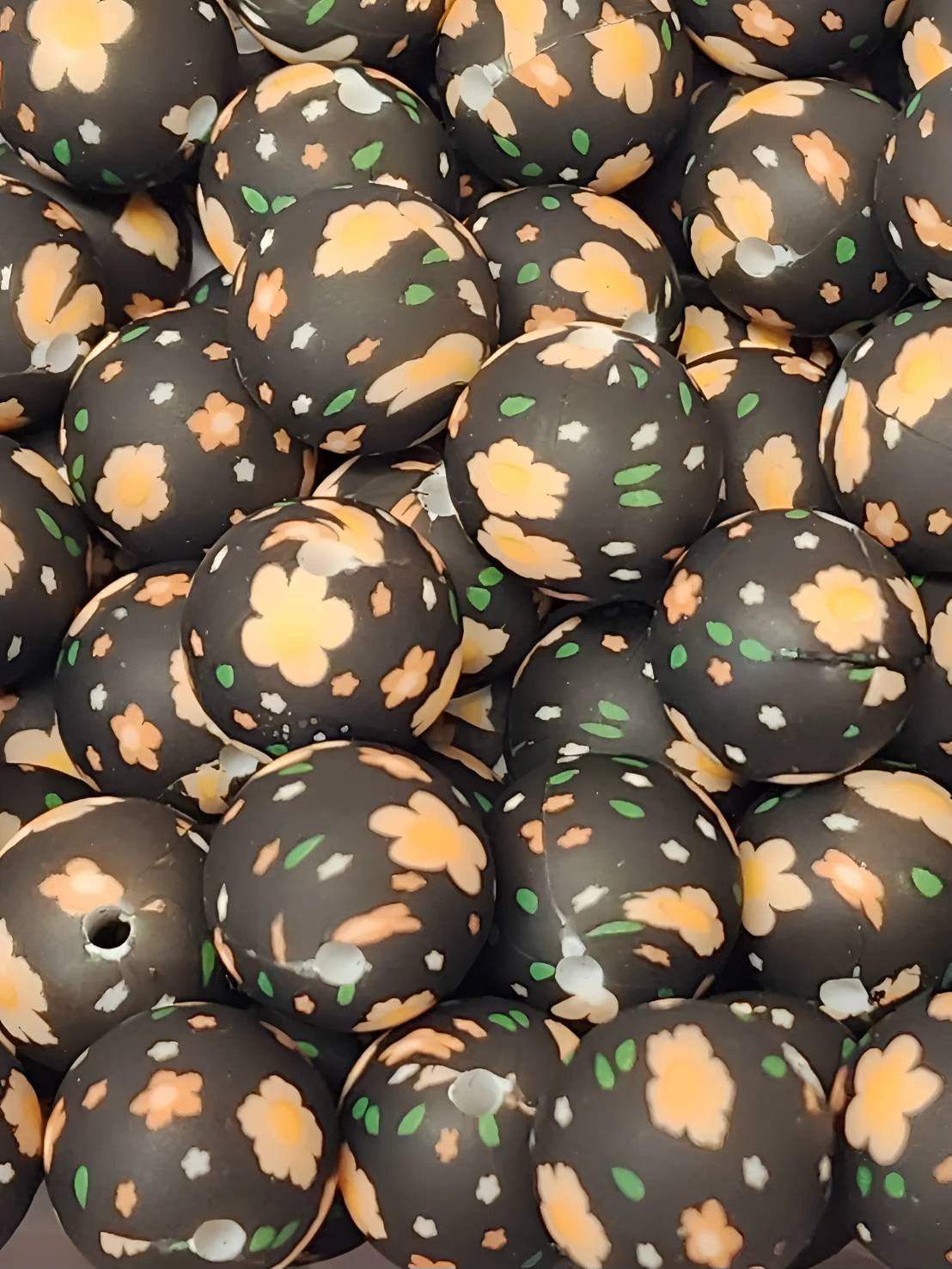 Midnight Blossoms 15mm Printed Silicone Beads