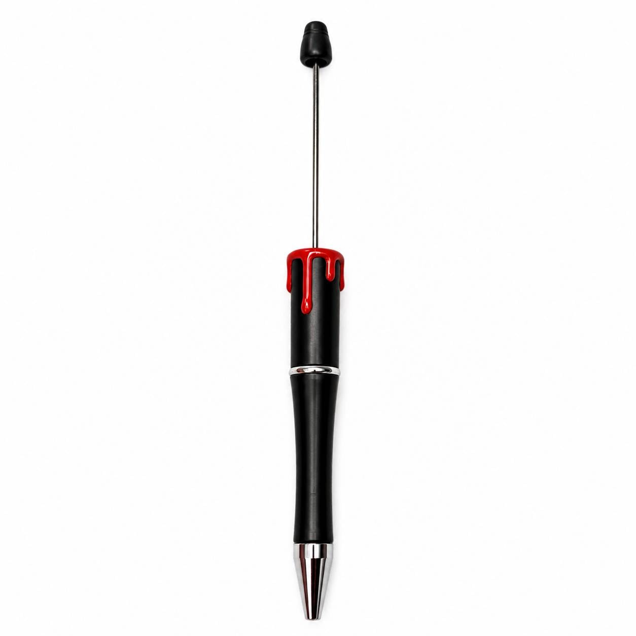 Black beadable ballpoint pen featuring a decorative red blood drip accent, perfect for Halloween and spooky-themed crafts.