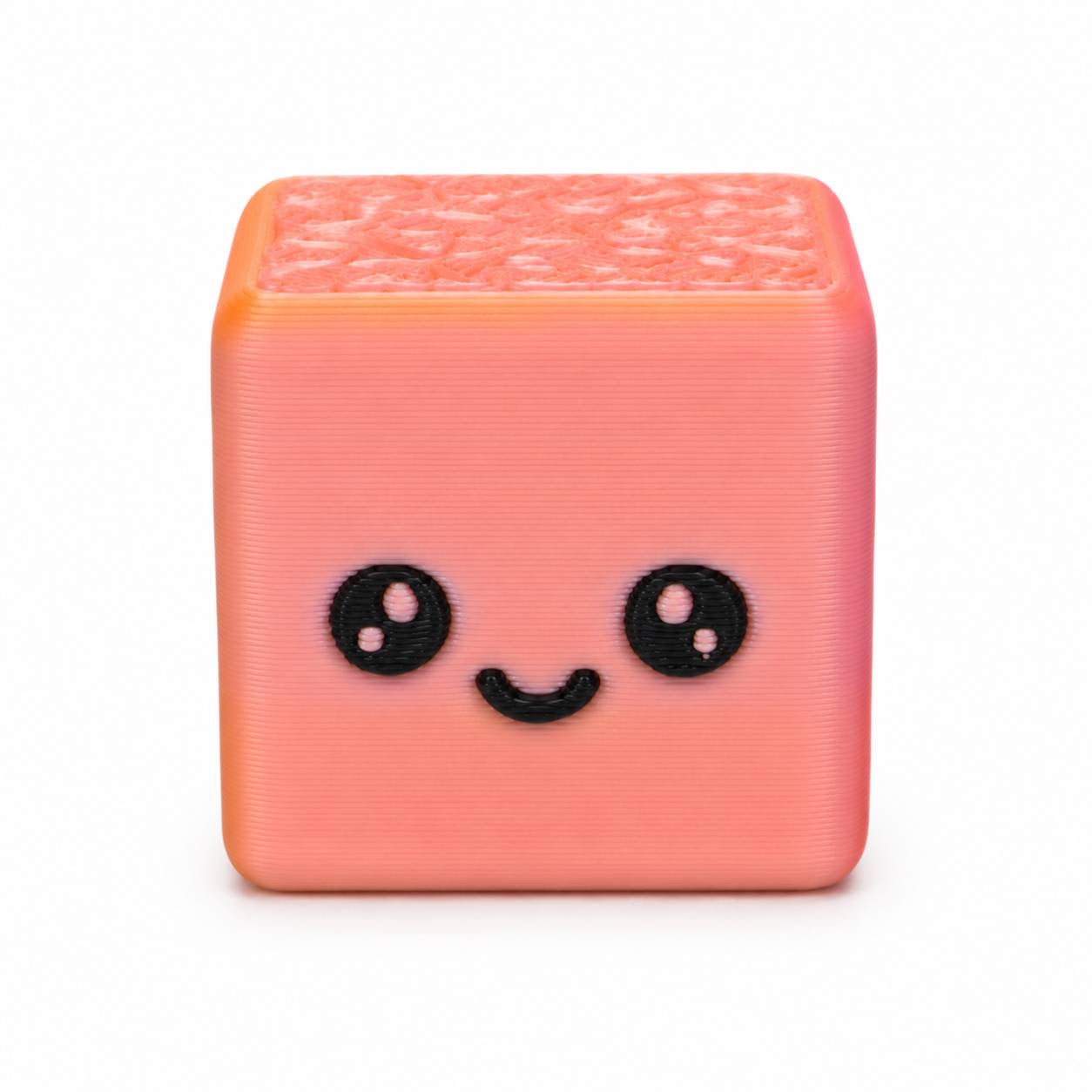 Cute Cube Palz 3D printed bead featuring a smiling kawaii face and textured top by Bailey's Beads.