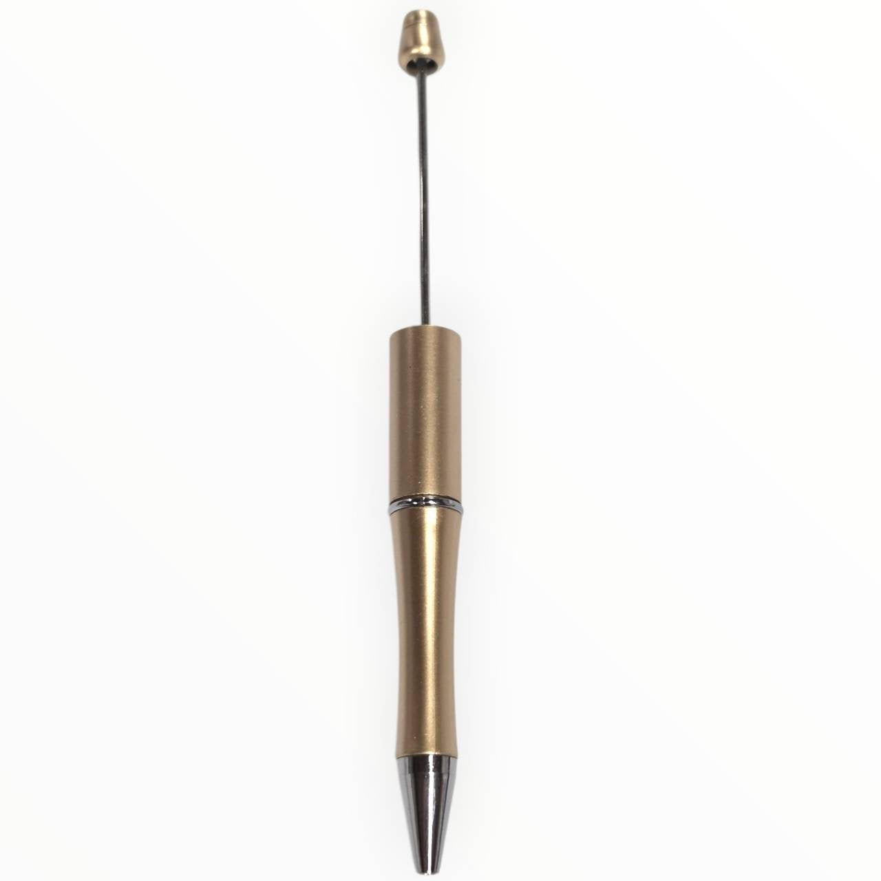 Champagne gold beadable pen with satin finish and gunmetal hardware for DIY beaded pen projects.