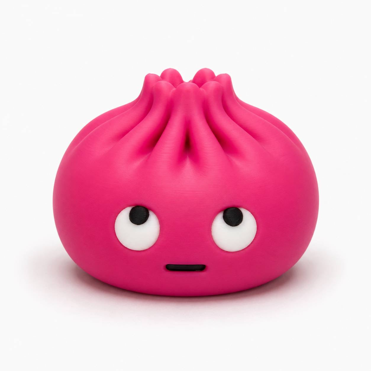 Pink Eye Roll Dumpling Pen Palz 3D printed bead with upward-looking eyes, a tiny straight smile, and a sassy kawaii expression.