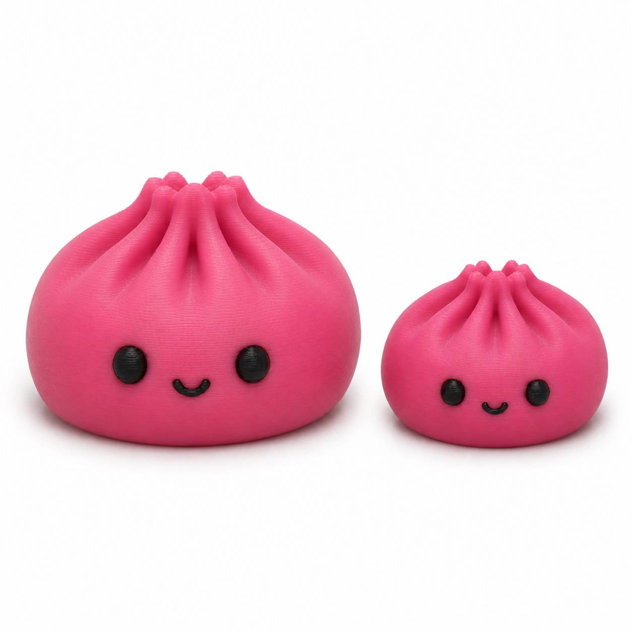 Pink 22mm Mini Dumpling 3D printed bead shown beside Original Dumpling for size comparison