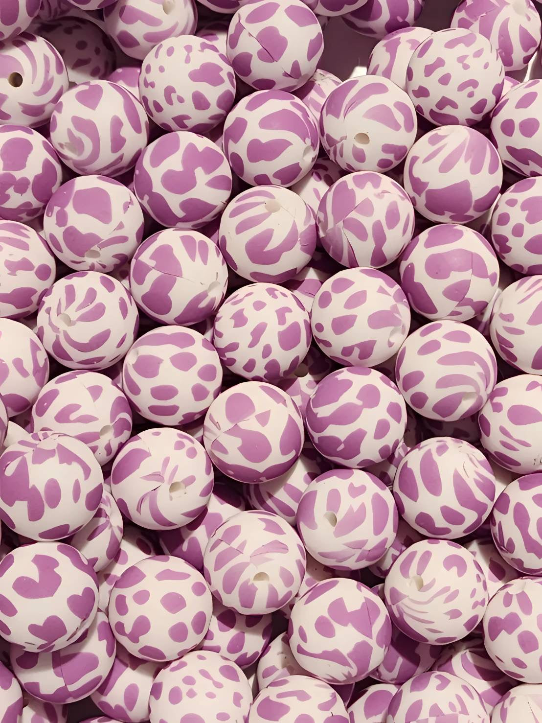 Purple Cow 15mm Printed Silicone Beads