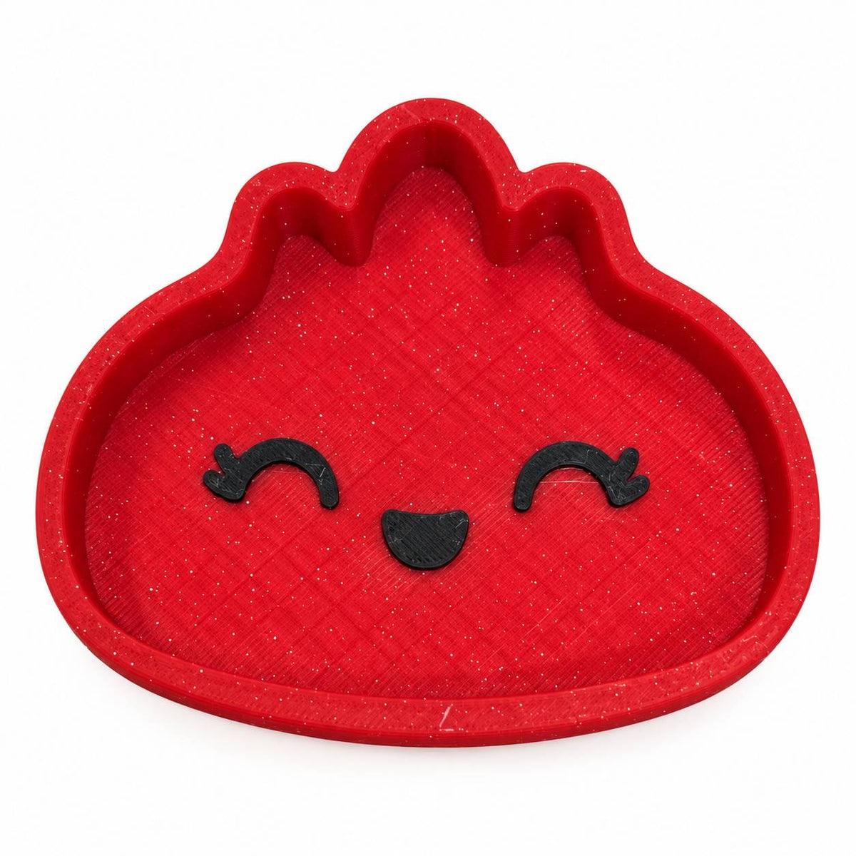Red mini Dumpling shaped 3D printed bead and trinket tray with black smiling face