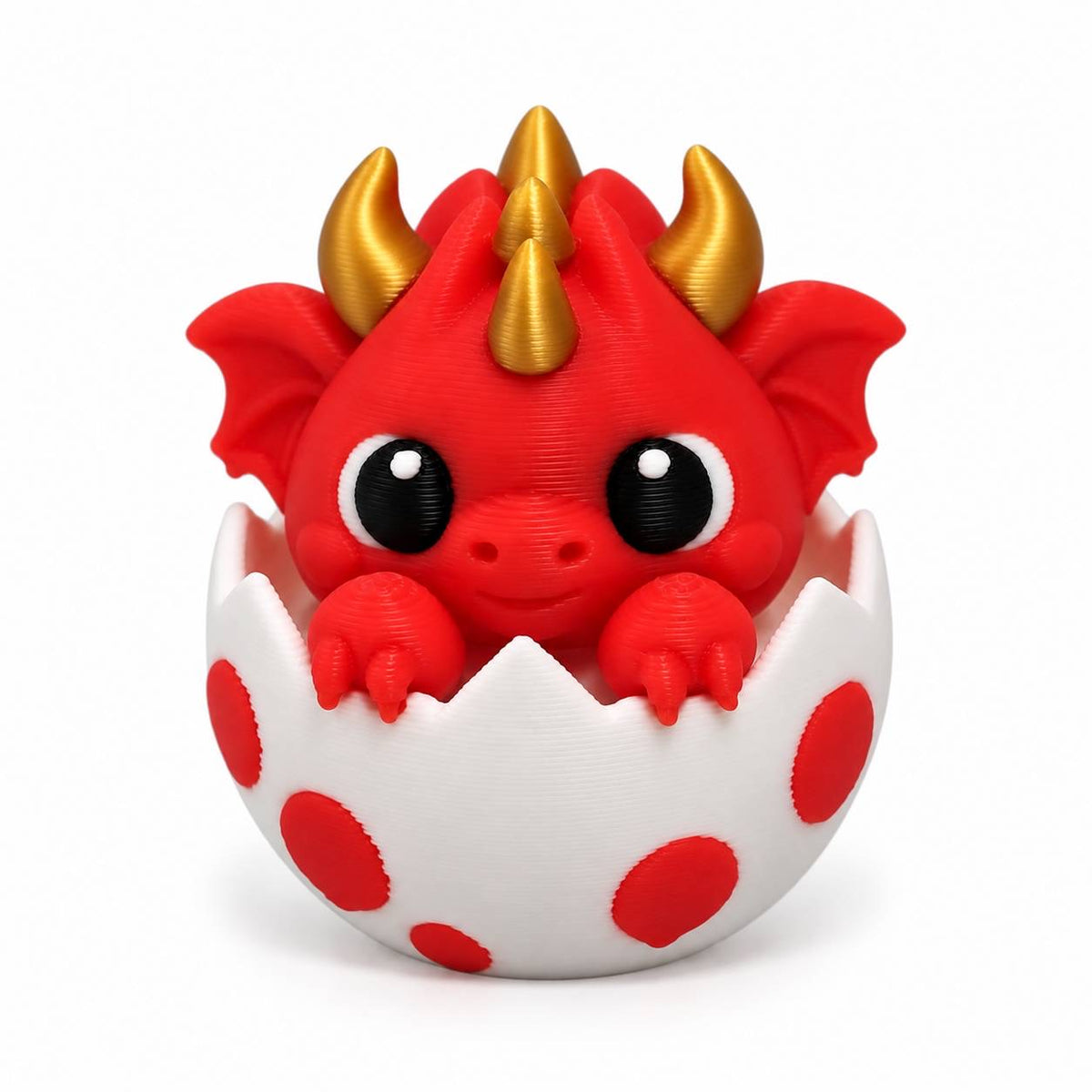 Red baby dragon hatching from spotted egg 3D printed bead with gold accents