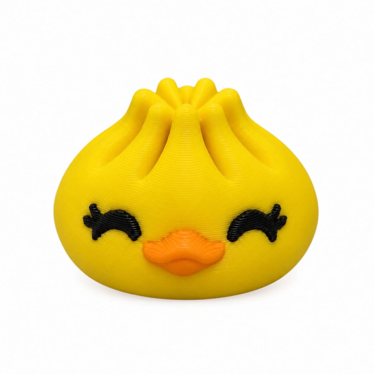 Yellow Ducky Dumpling 3D printed bead with orange bill and closed eyes