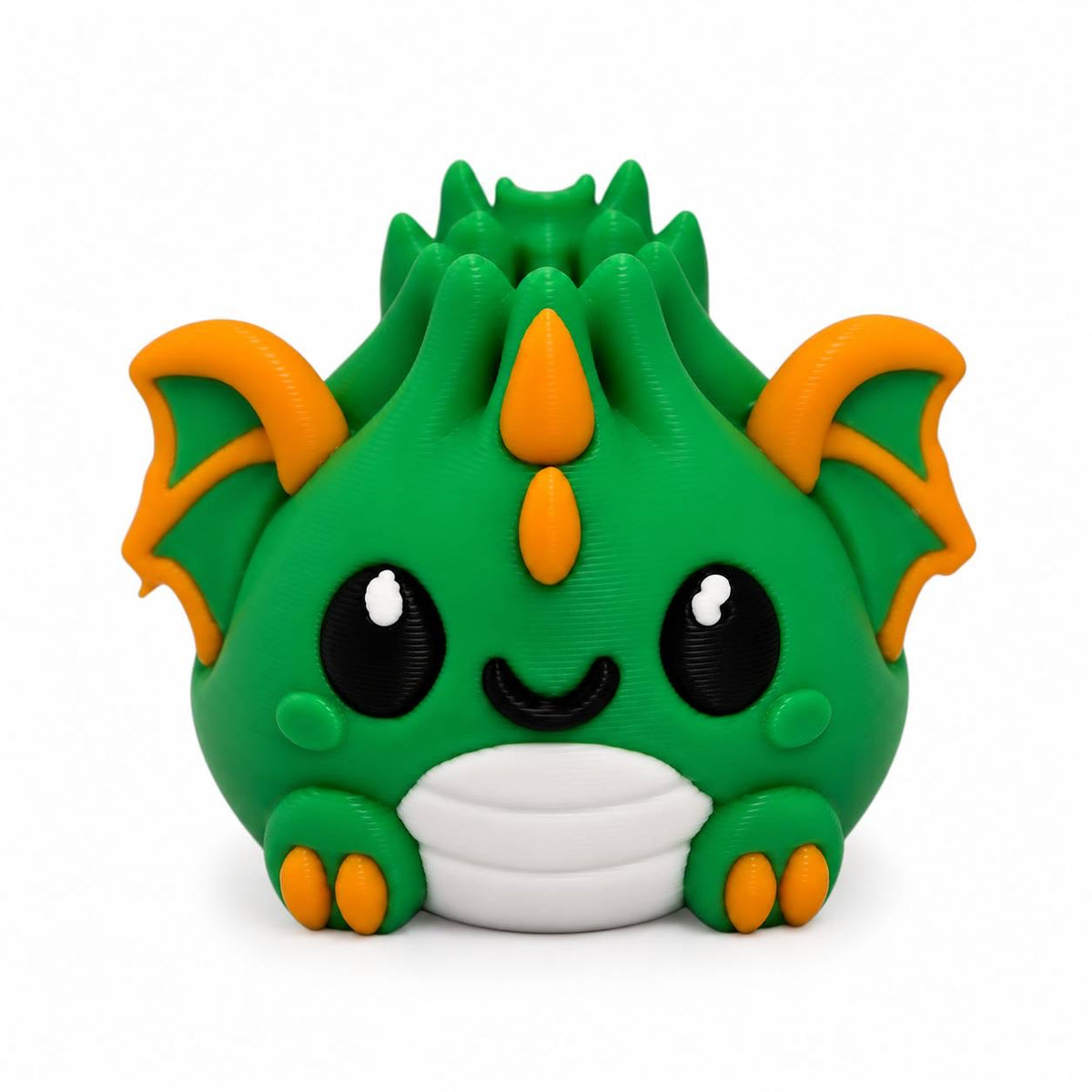 Little Ember green and orange dragon 3D printed bead with cute face