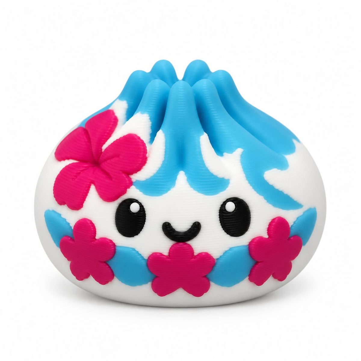 Aloha Blooms Hawaiian themed Dumpling 3D printed bead with blue and pink tropical flowers
