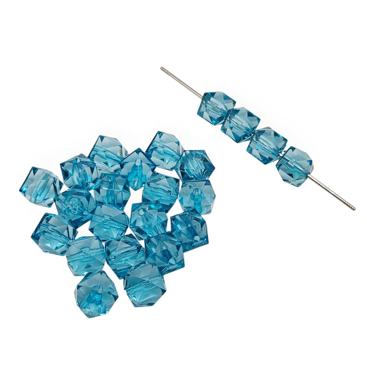 16mm Aqua Acrylic Ice Cube Beads