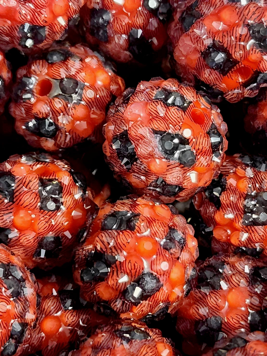 Red Plaid 20MM **Rhinestone** (Bubblegum Beads)