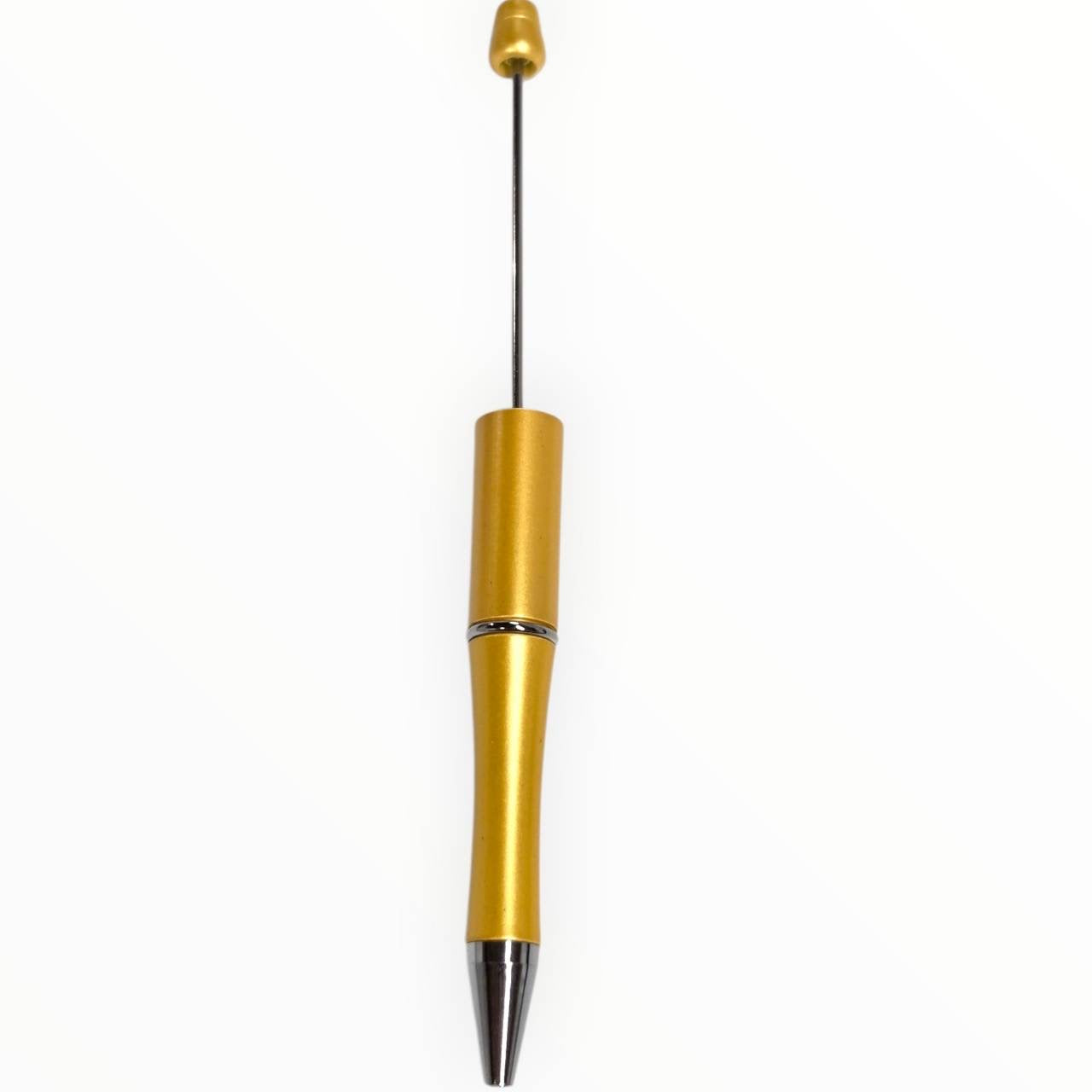 Mustard gold beadable pen with satin finish and gunmetal hardware for DIY beaded pen projects.