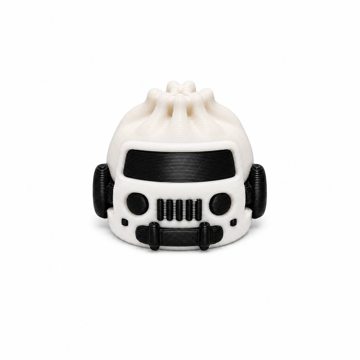 White Everest Dumpling Pen Palz 3D printed off-road inspired bead by Bailey's Beads featuring rugged front grille details for beadable pens, keychains, badge reels, and DIY crafts.