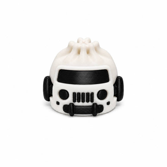 White Everest Dumpling Pen Palz 3D printed off-road inspired bead by Bailey's Beads featuring rugged front grille details for beadable pens, keychains, badge reels, and DIY crafts.