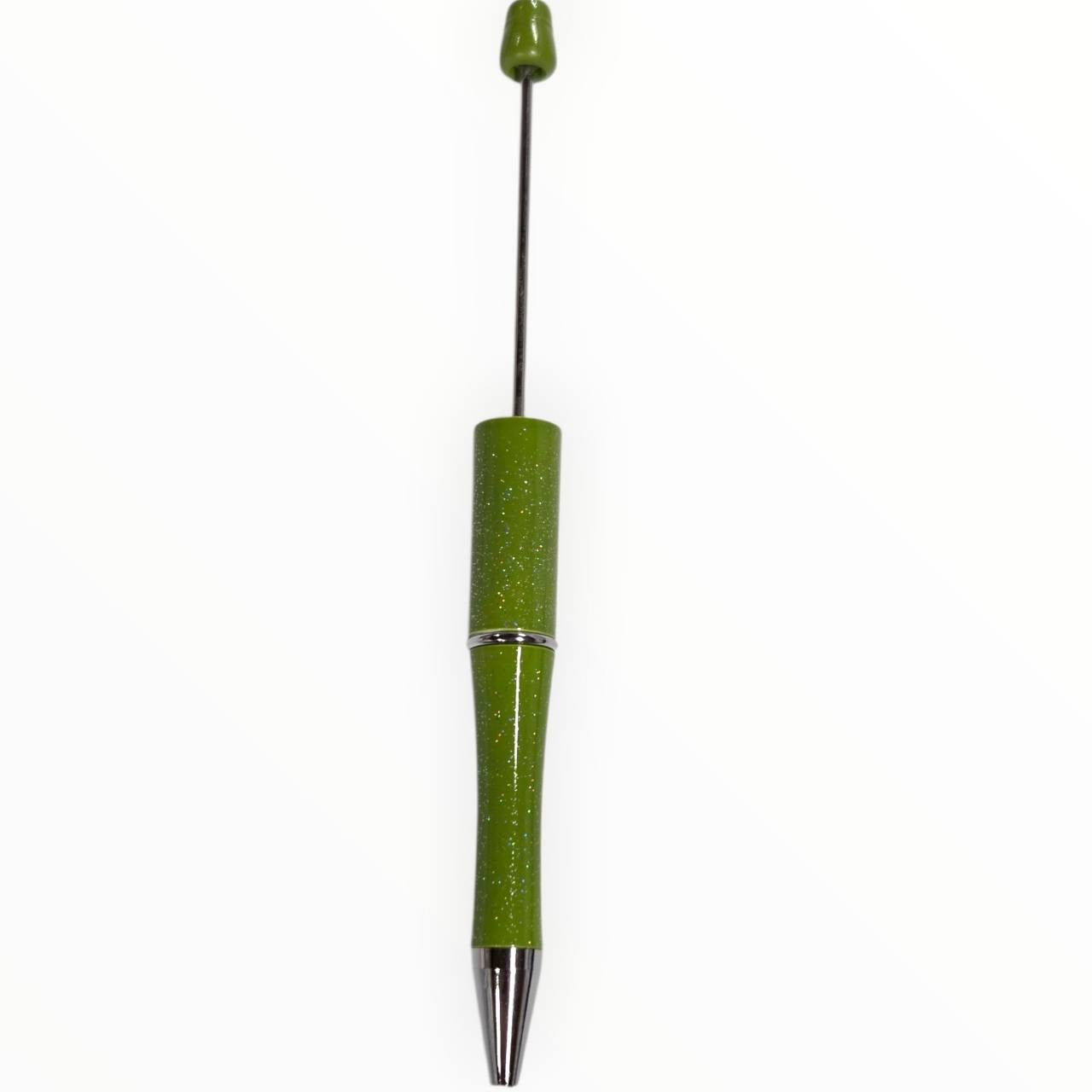 Olive green glitter beadable pen with gunmetal hardware for DIY beaded pen projects