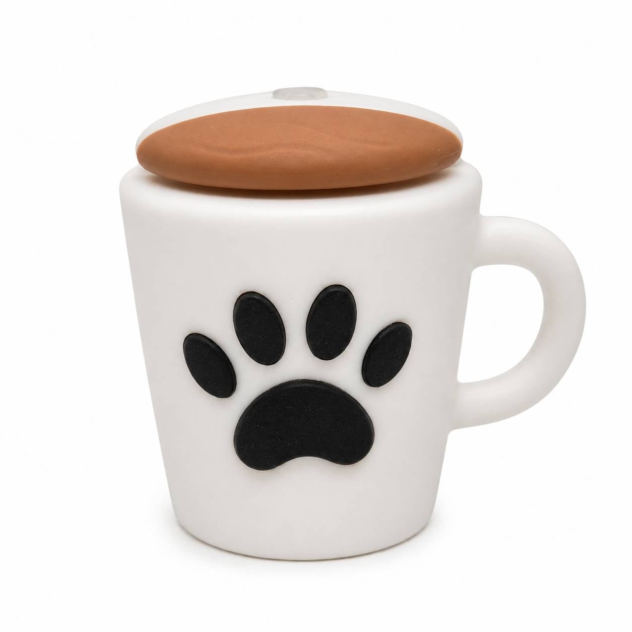 Paws and Coffee white mug focal bead with black paw print and brown lid