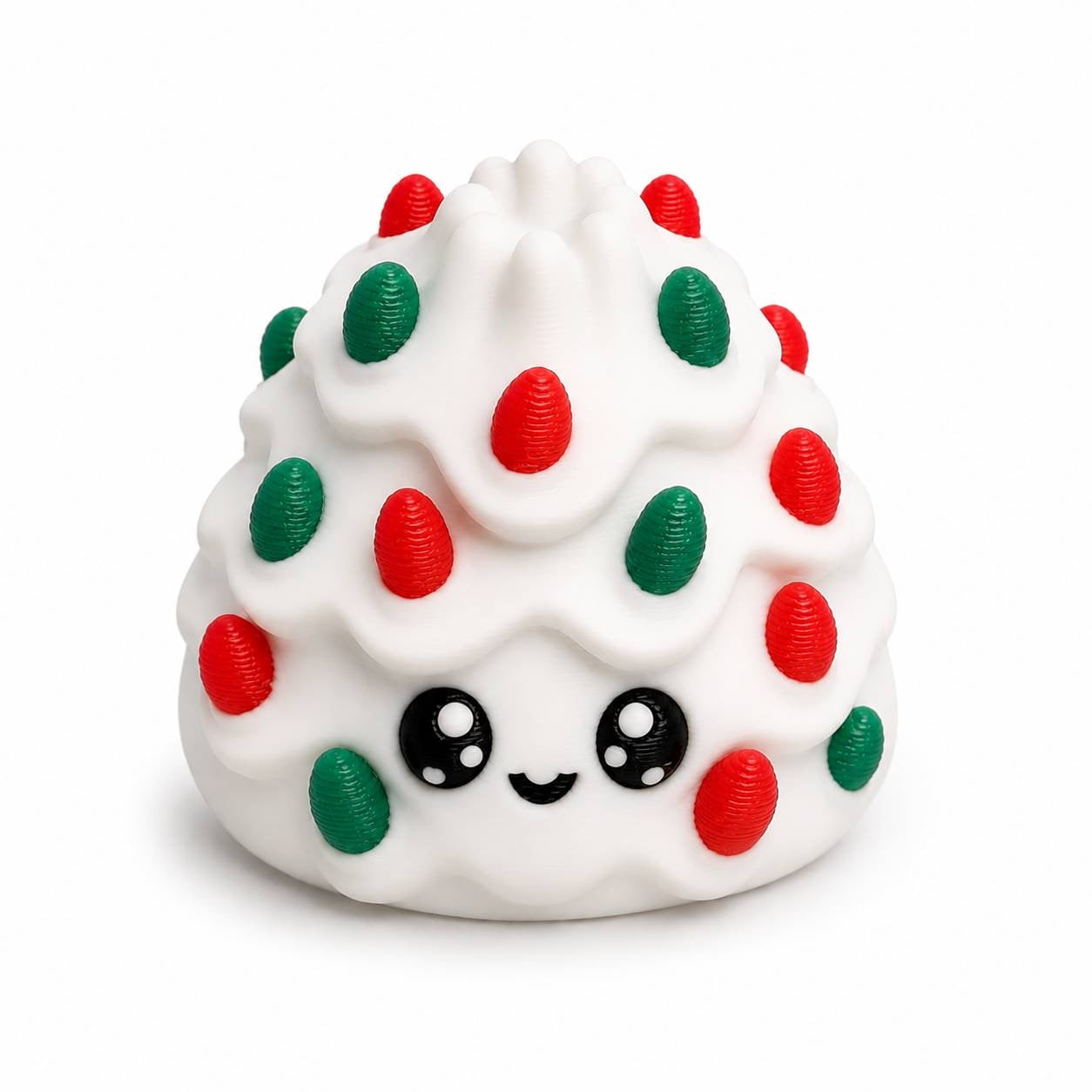Merry and Bright white Dumpling 3D printed Christmas bead with red and green lights