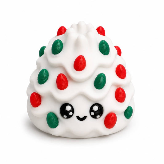 Merry and Bright white Dumpling 3D printed Christmas bead with red and green lights