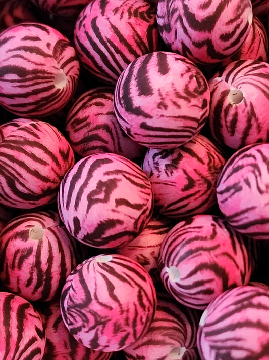 15MM Pink Tiger Silicone Beads
