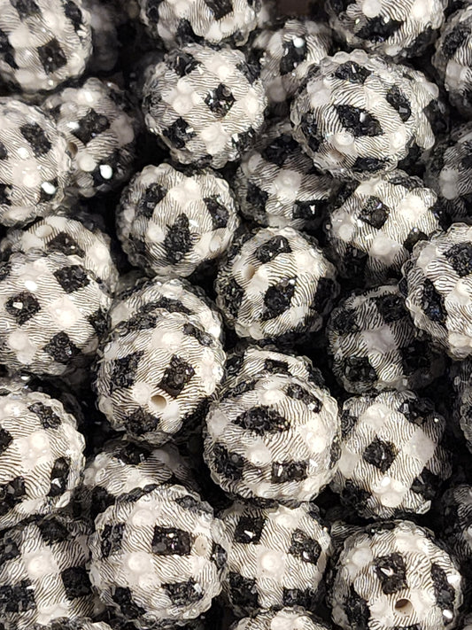 **WHOLESALE** Black Plaid 20mm  **Rhinestone** (Bubblegum Beads)
