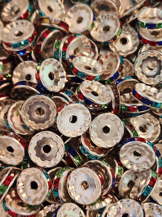 12mm Rainbow Silver Rhinestone (Spacers)