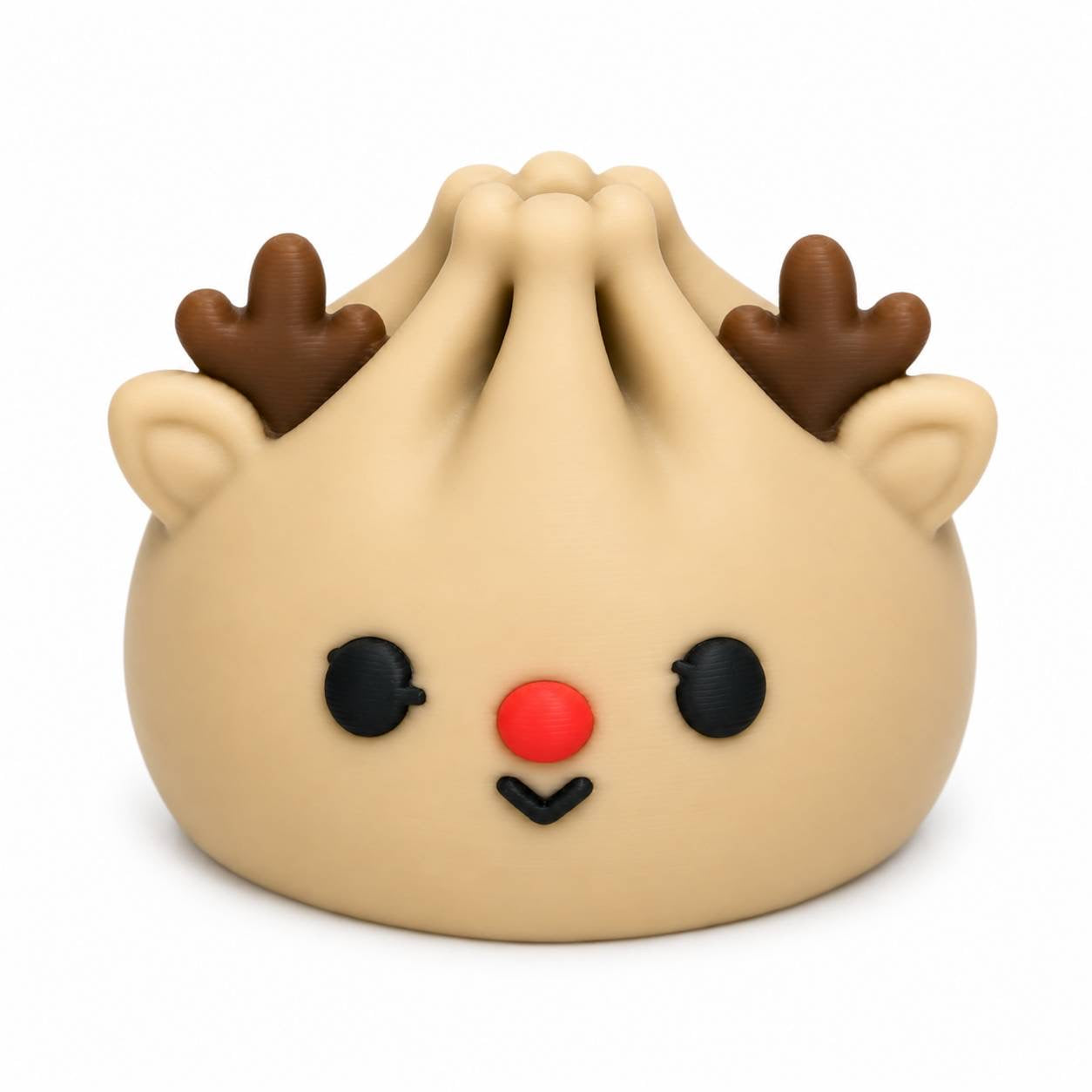 Rudy tan reindeer Christmas Dumpling 3D printed Pen Pal with brown antlers and red nose by Bailey’s Beads