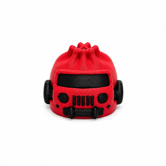 Red Maverick Dumpling Pen Palz 3D printed off-road inspired bead by Bailey's Beads with rugged front grille details for beadable pens, keychains, badge reels, and DIY crafts.