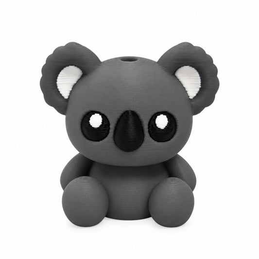 Koala Cuddles 3D printed bead featuring a cute gray sitting koala with large round ears, white inner ears, big black eyes, and a black oval nose.