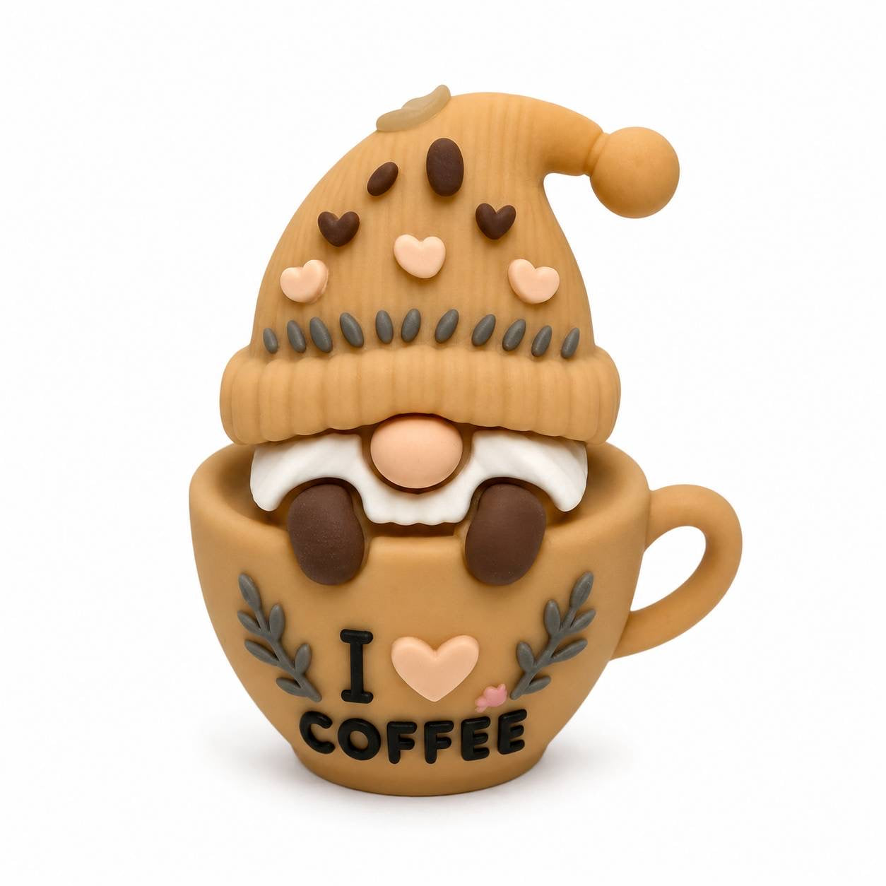 Cozy Cup Gnome focal bead with gnome in tan I Love Coffee mug