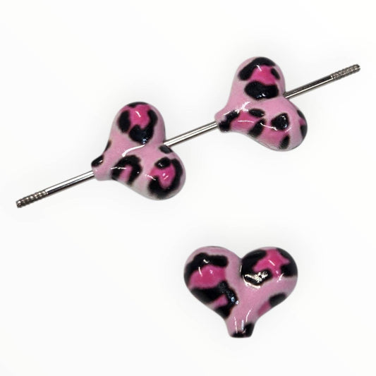Pink Leopard Heart Acrylic Beads