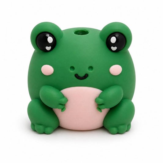 Lily Pad Cutie green and pink frog 3D printed bead with cute face and sitting design