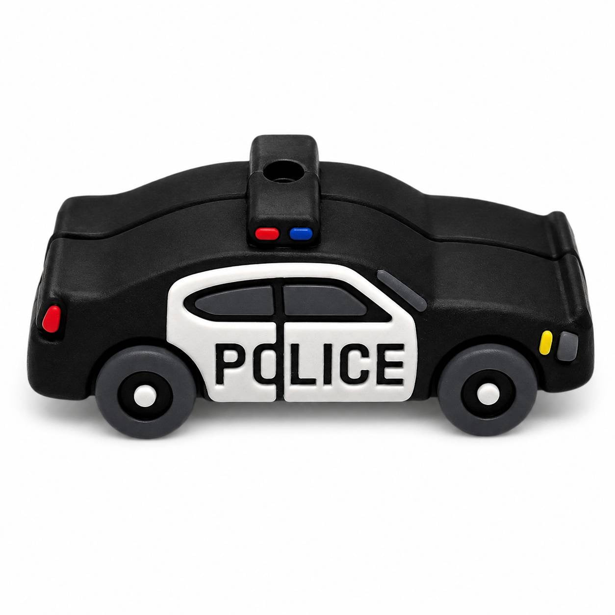 Black and white police car focal bead with red and blue light details