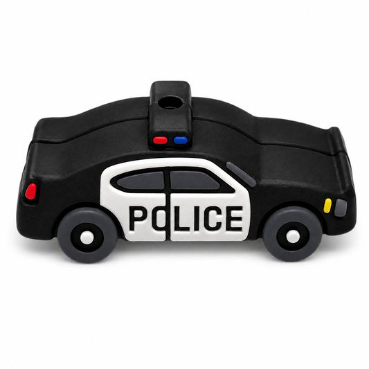 Black and white police car focal bead with red and blue light details