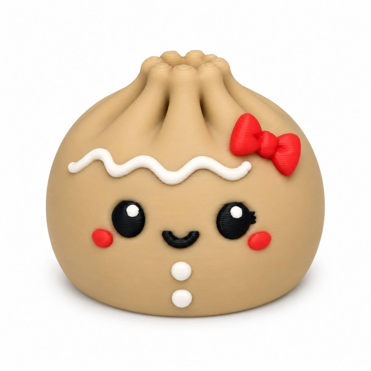 Gingersnap gingerbread girl Dumpling 3D printed Pen Pal with red bow by Bailey’s Beads