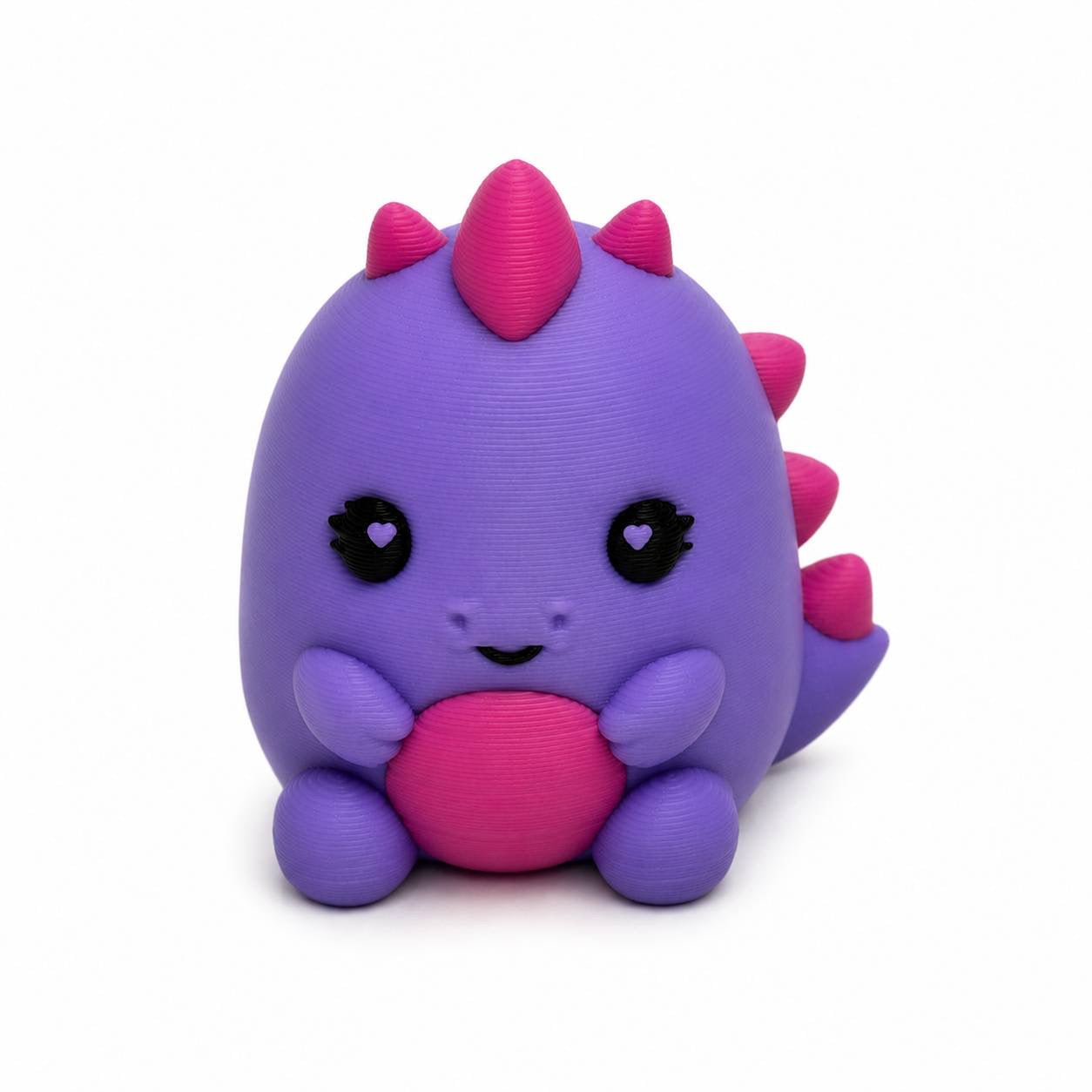 Berry Pop Dino purple and pink cute dinosaur 3D printed bead with heart eyes