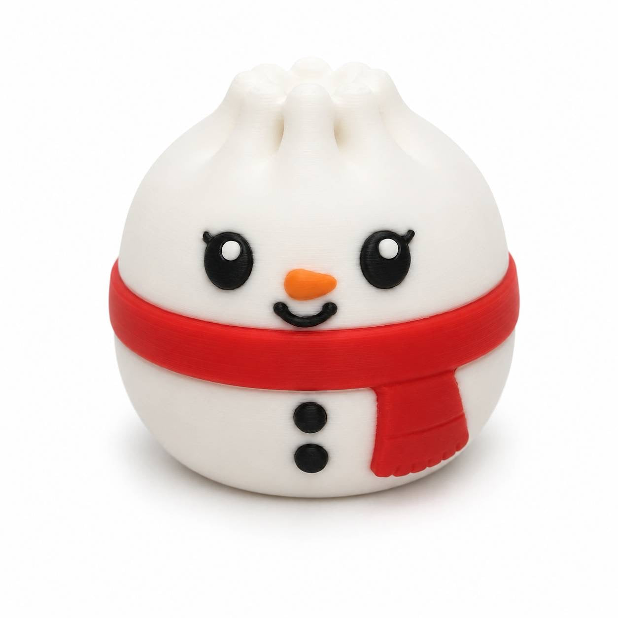 Snowball Snowman white 3D printed bead with red scarf orange carrot nose and black buttons
