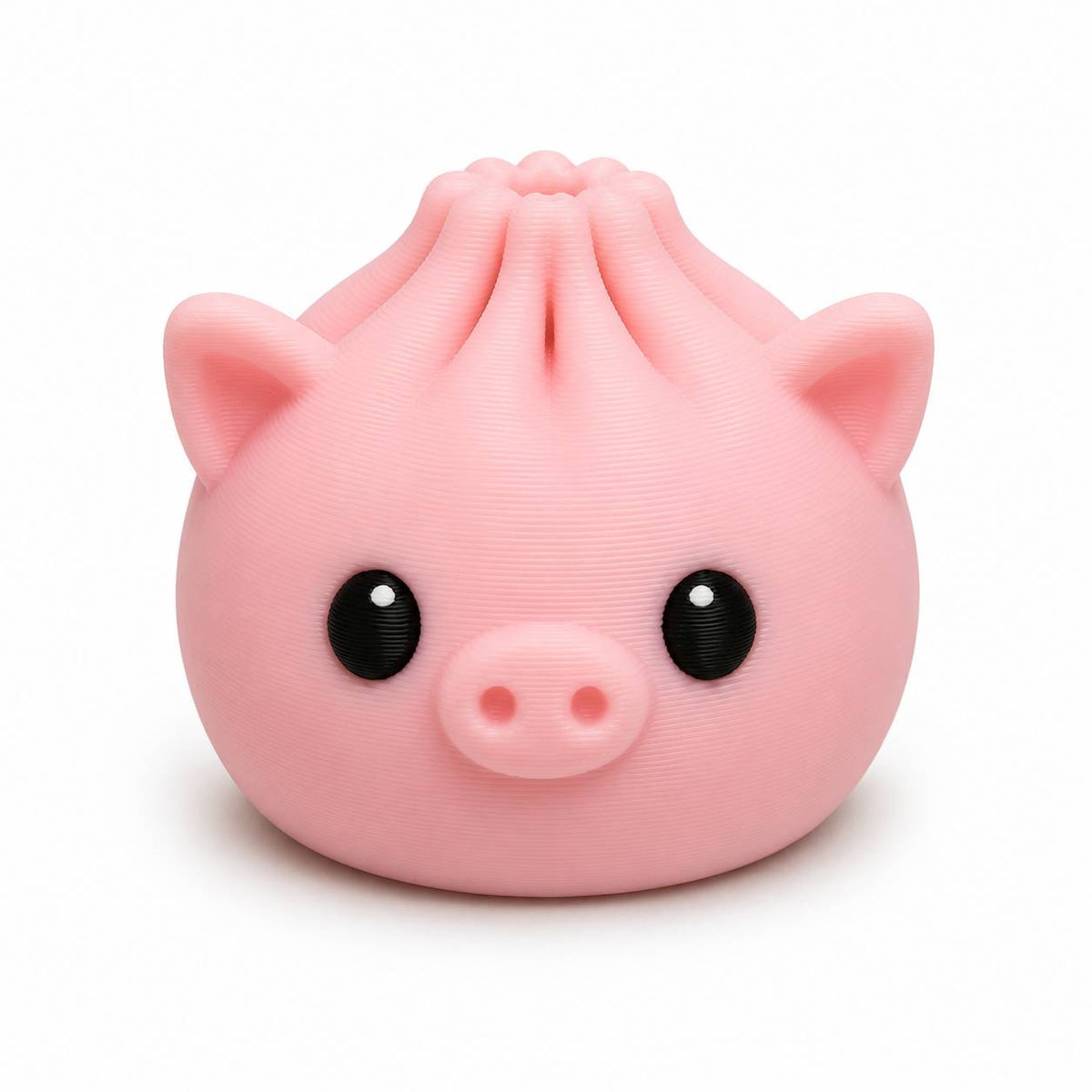 Pink Piglet Dumpling 3D printed pig bead with cute ears, snout, and kawaii-style eyes by Bailey’s Beads.