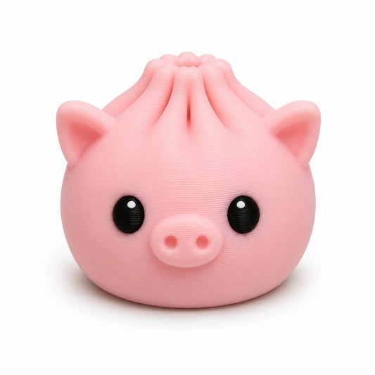 Pink Piglet Dumpling 3D printed pig bead with cute ears, snout, and kawaii-style eyes by Bailey’s Beads.