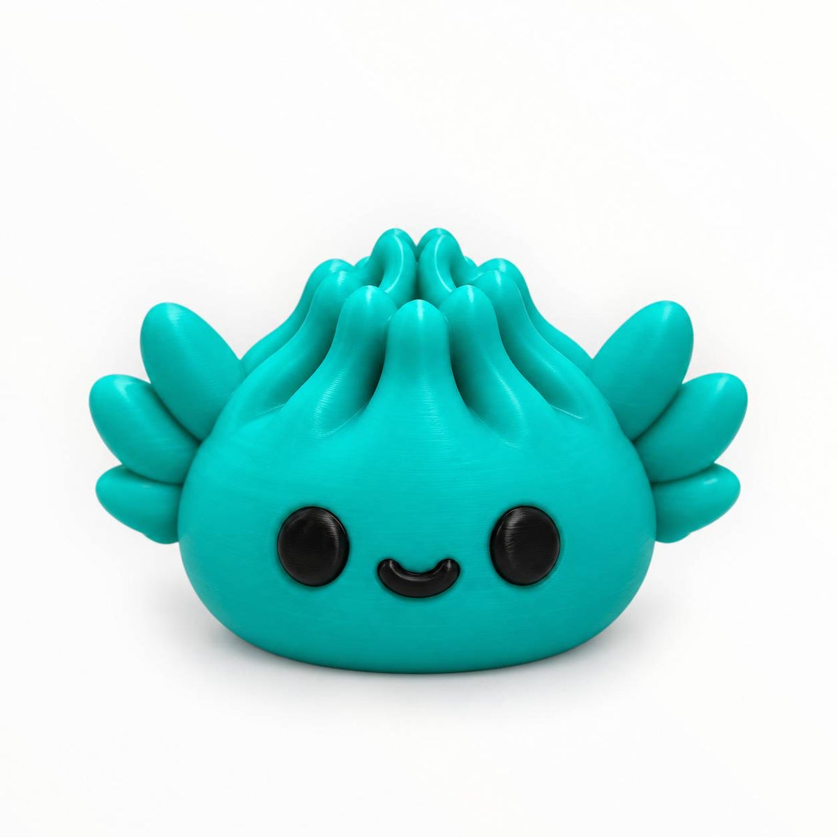 Axolittle Cutie teal 3D printed axolotl Dumpling bead with black smiling face
