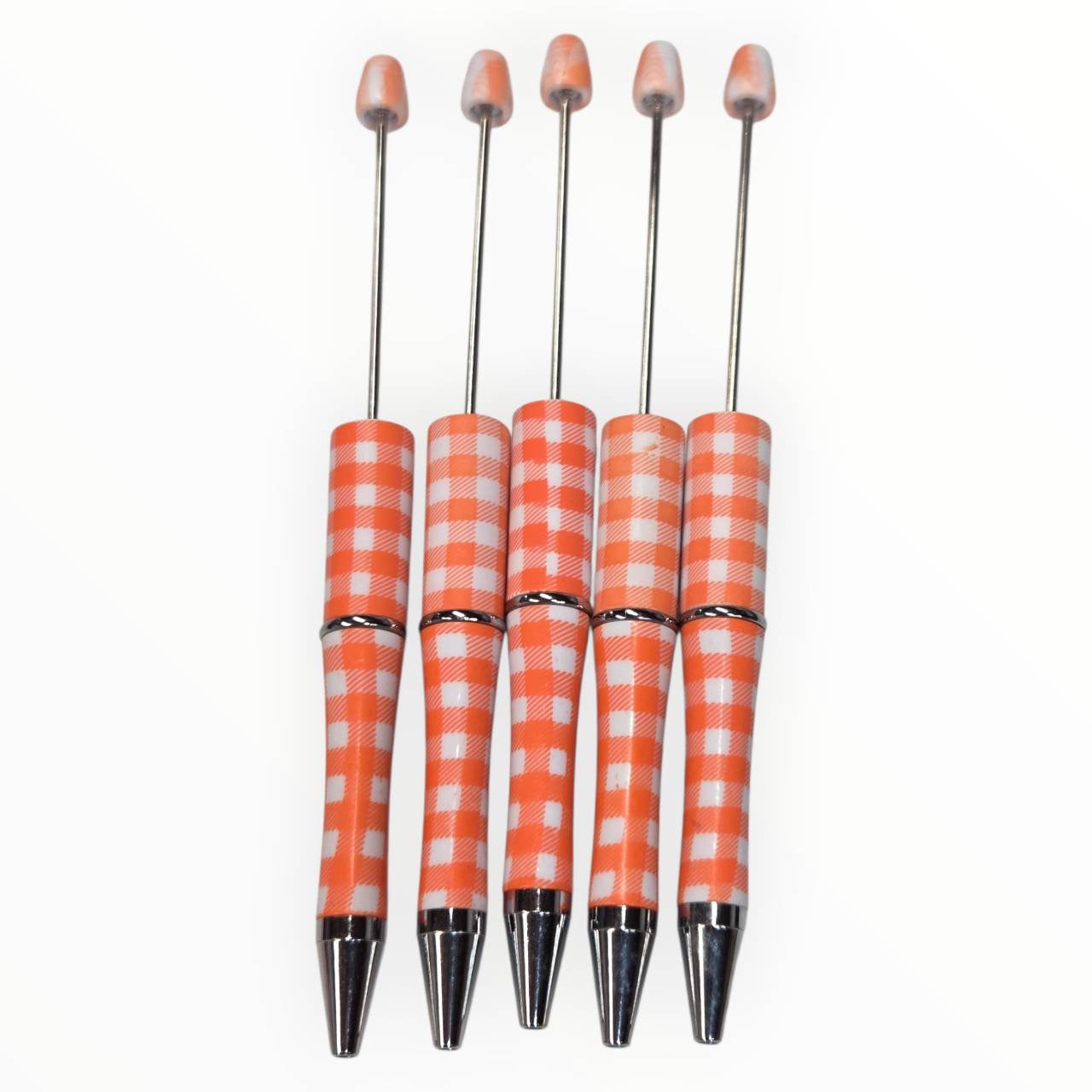 Orange Plaid Beadable Pens (5 Pack)