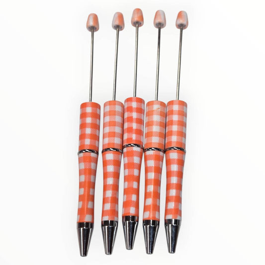 Orange Plaid Beadable Pens (5 Pack)