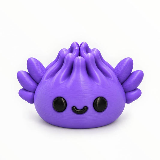 Purple Axolittle Cutie 3D printed axolotl Dumpling bead with black smiling face