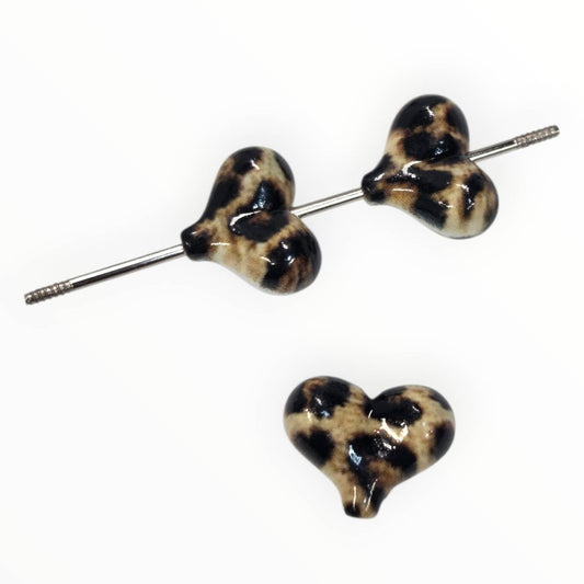 Leopard Heart Acrylic Beads