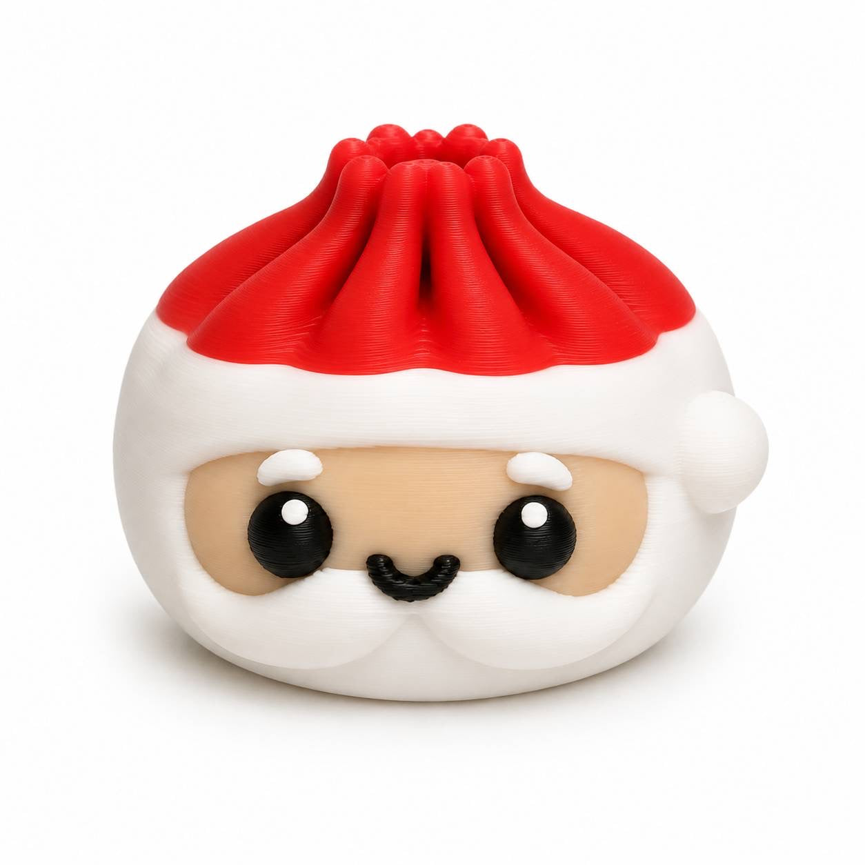 Cute Santa Dumpling 3D printed Christmas bead with red hat, white beard, and kawaii face by Bailey’s Beads.