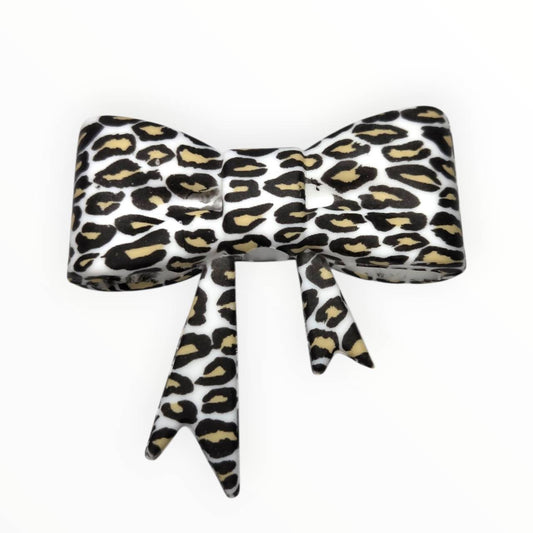 White Leopard Print Large Bow Focal Bead