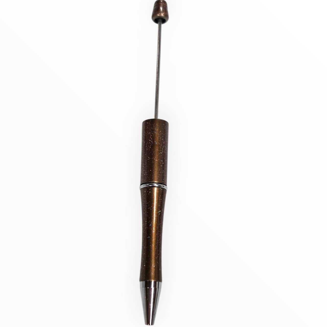 Bronze glitter beadable pen with gunmetal hardware for DIY beaded pen projects.