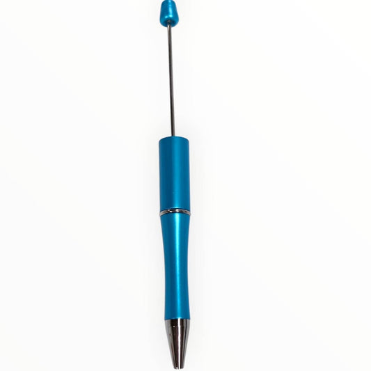 Turquoise beadable pen with satin finish and gunmetal hardware for DIY beaded pen projects.
