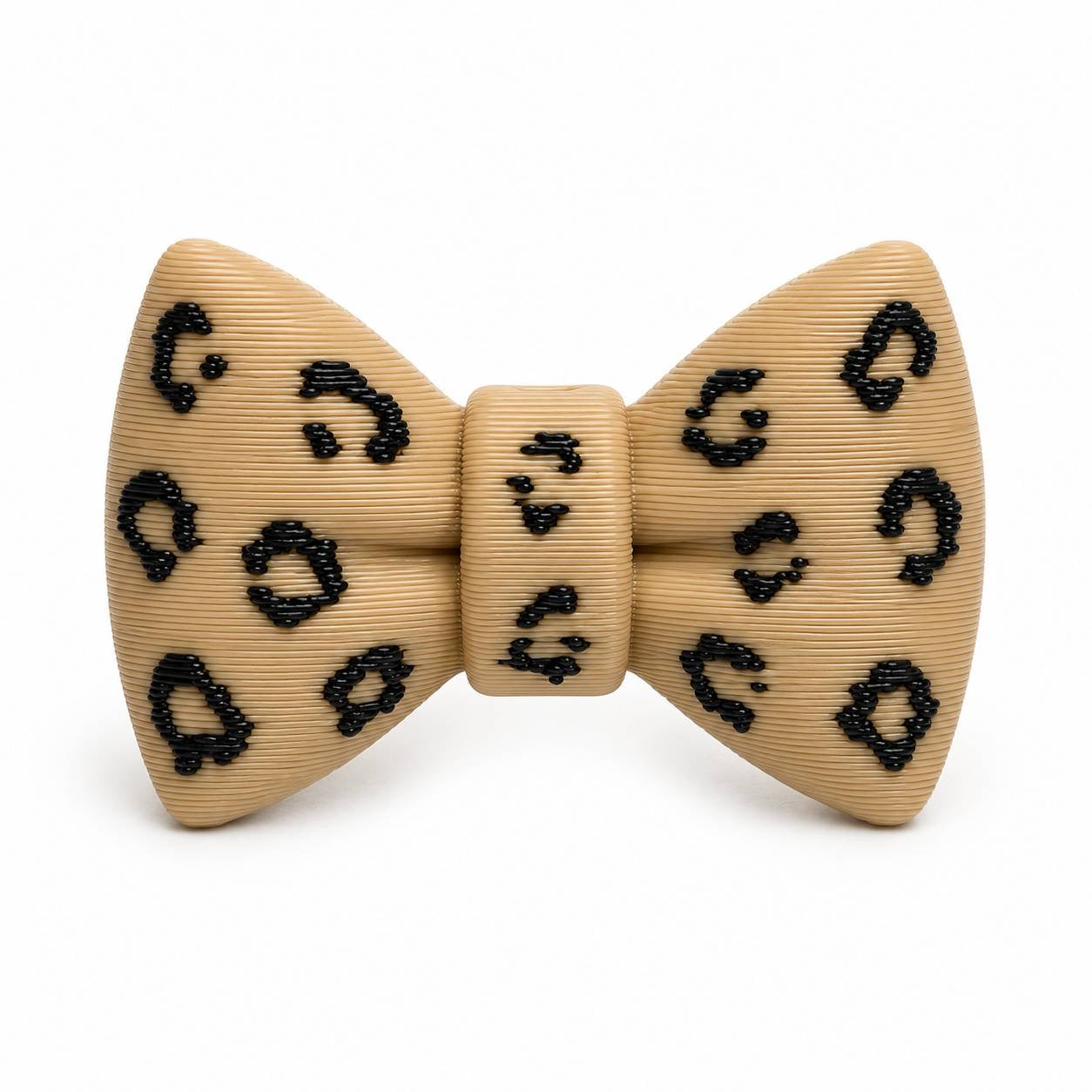 Tan and black leopard print Wild Side Bow 3D printed bead by Bailey’s Beads.