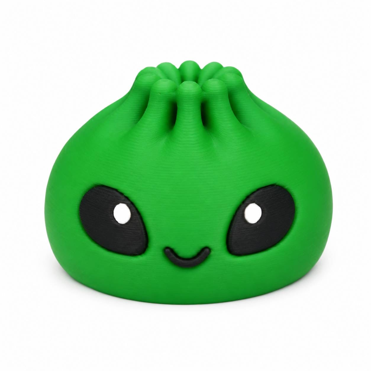 Zorbit green alien Dumpling 3D printed Pen Pal bead with black eyes by Bailey’s Beads