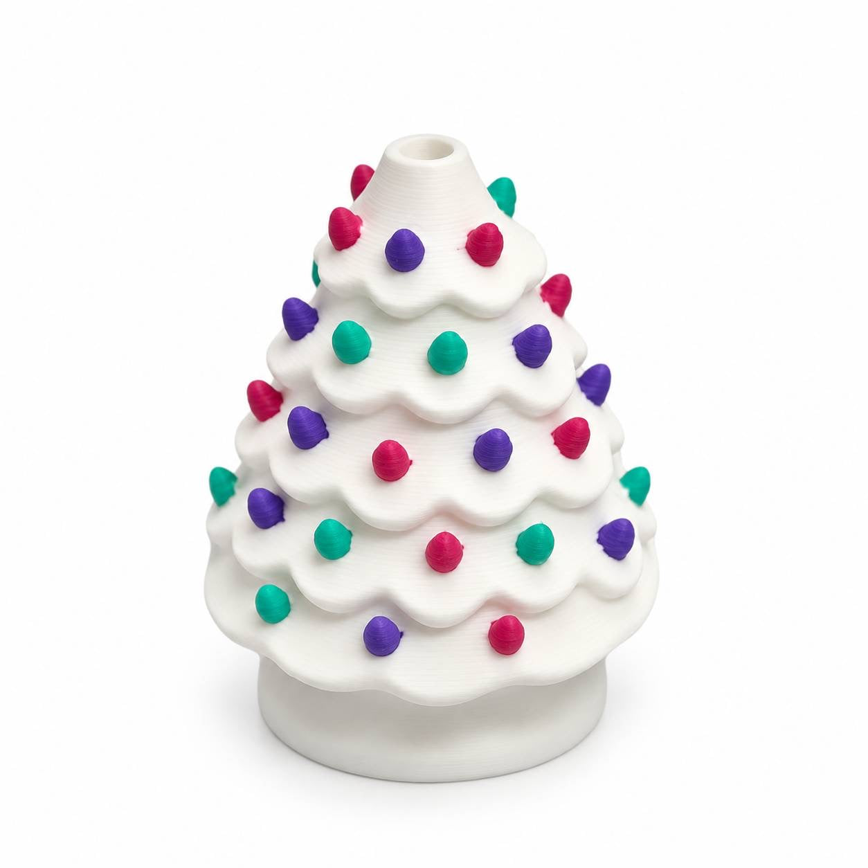 Sugar Plum white Christmas tree 3D printed bead with pink purple and teal lights